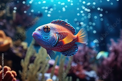 Colorful tropical fish in Coral reefs , generative ai