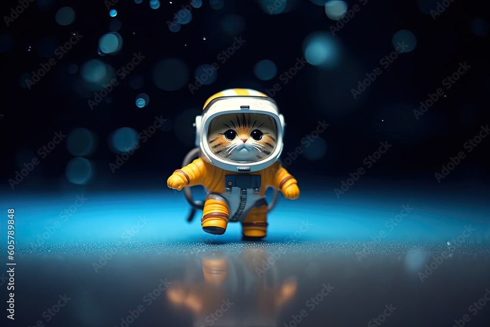 A tiny cute cat astronaut floating in space - cartoon - GENERATIVE AI A tiny cute cat astronaut floating in space - cartoon - GENERATIVE AI