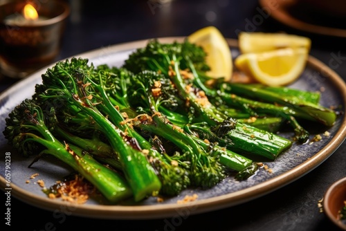 Plate of Grilled Broccoli Generative AI photo