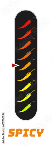 Spicy chilli level scale isolated on white background. Pepper sauce with fire flame. Vector Illustration 10 eps