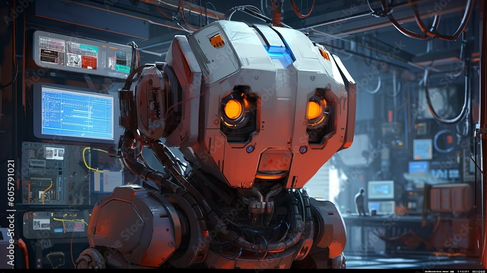 An robot android humanoid cyborg in a futuristic setting, Generative AI An robot android humanoid cyborg in a futuristic setting, Generative AI