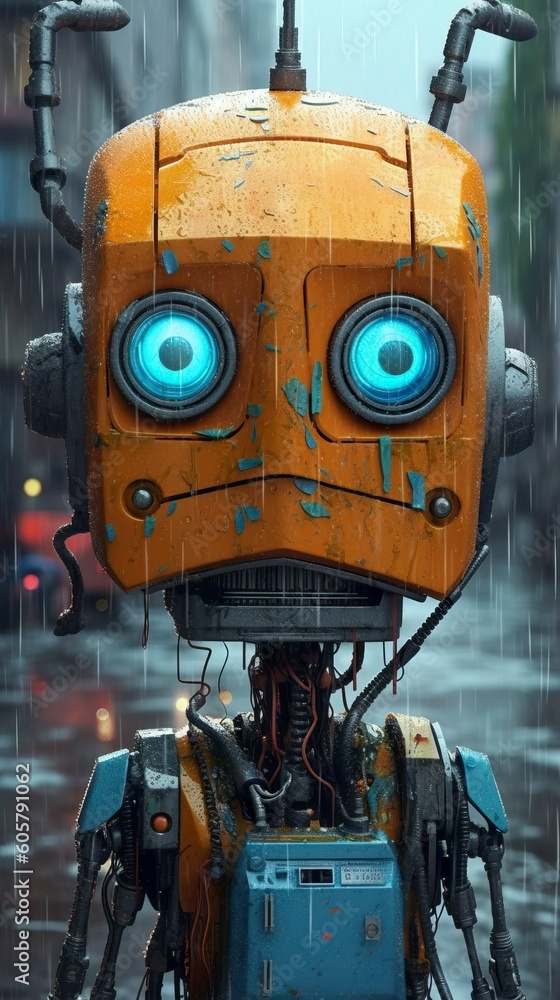 A cyborg humanoid robot in a futuristic setting, Generative AI A cyborg humanoid robot in a futuristic setting, Generative AI