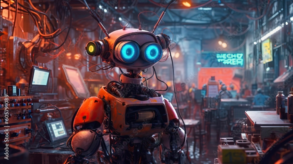 A cyborg humanoid robot in a futuristic setting, Generative AI
