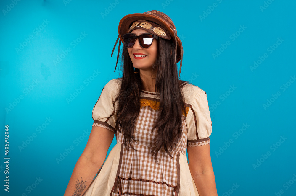Young woman with festa junina outfit in studio Young woman with festa junina outfit in studio