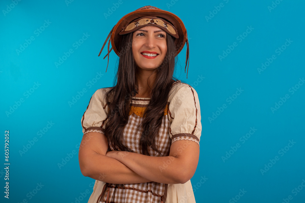 Young woman with festa junina outfit in studio Young woman with festa junina outfit in studio