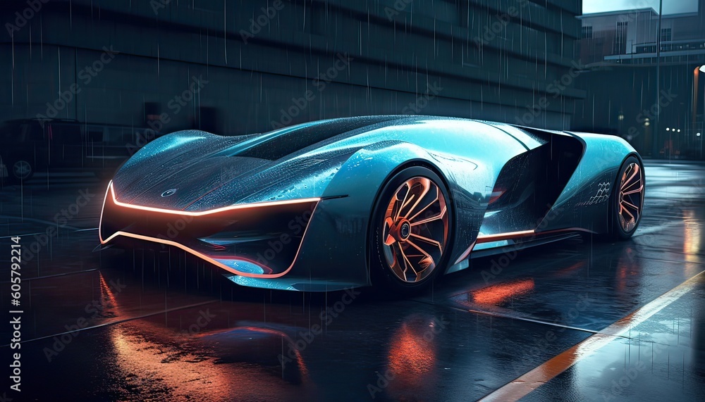 car from the future in the city. Created with Generative AI technology