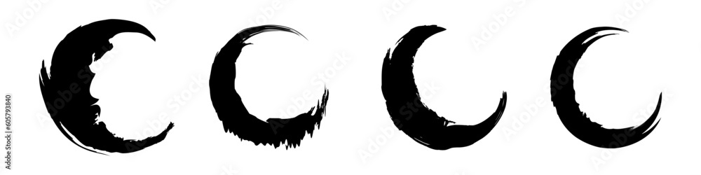 Set of black moon in grunge brush stroke style. Goth moon for design and prints. Vector illustration isolated on white background. Set of black moon in grunge brush stroke style. Goth moon for design and prints. Vector illustration isolated on white background.