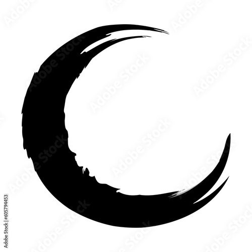 Black moon in grunge brush stroke style. Goth moon for design and prints. Vector illustration isolated on white background.