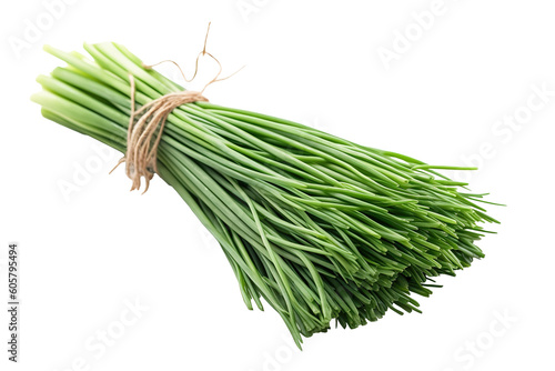 A bunch of ready to cook chives on a transparent/white background. Generative AI photo
