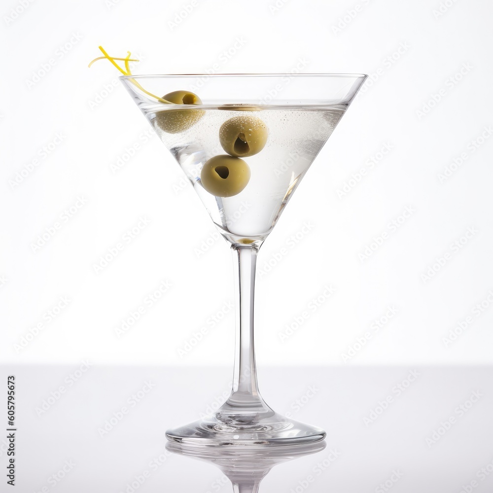 Dry Martini cocktail Isolated on White. Generative AI Dry Martini cocktail Isolated on White. Generative AI