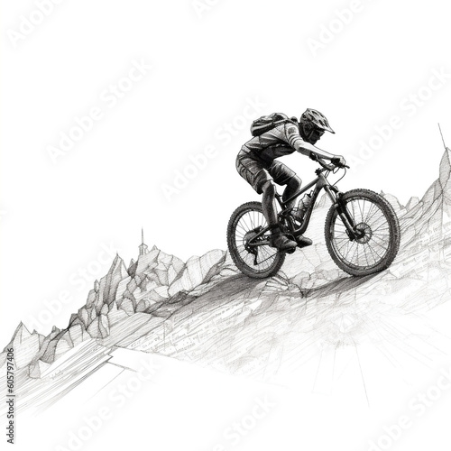 Extreme sport mountain biking, one line drawing