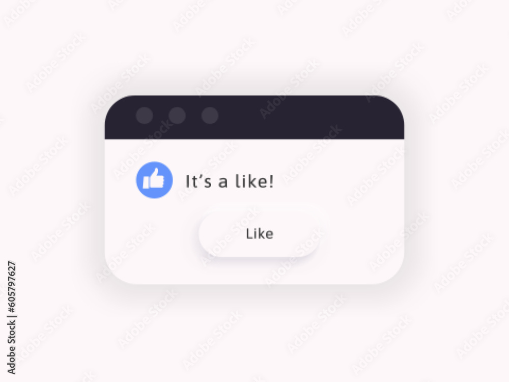 Social like computer message popup frame with a thum up icon Social like computer message popup frame with a thum up icon