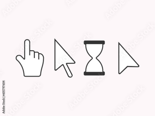 Desktop computer mouse cursors. Laptop PC pointer icons.