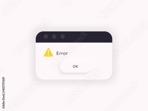 Error message. System alert window. Bug notification popup