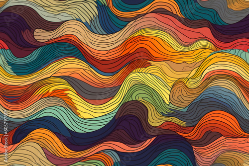 Seamless pattern with multicolored waves. Generative AI photo