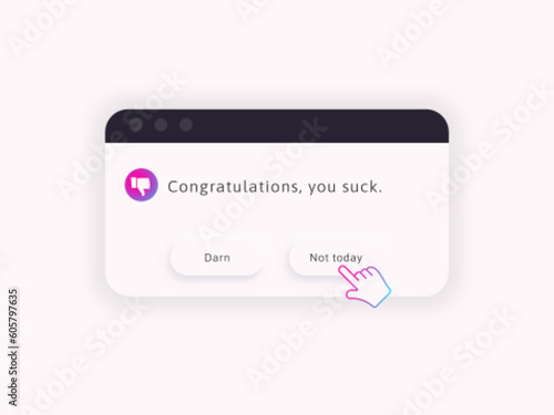 You suck. Satirical congratulation black humor message.