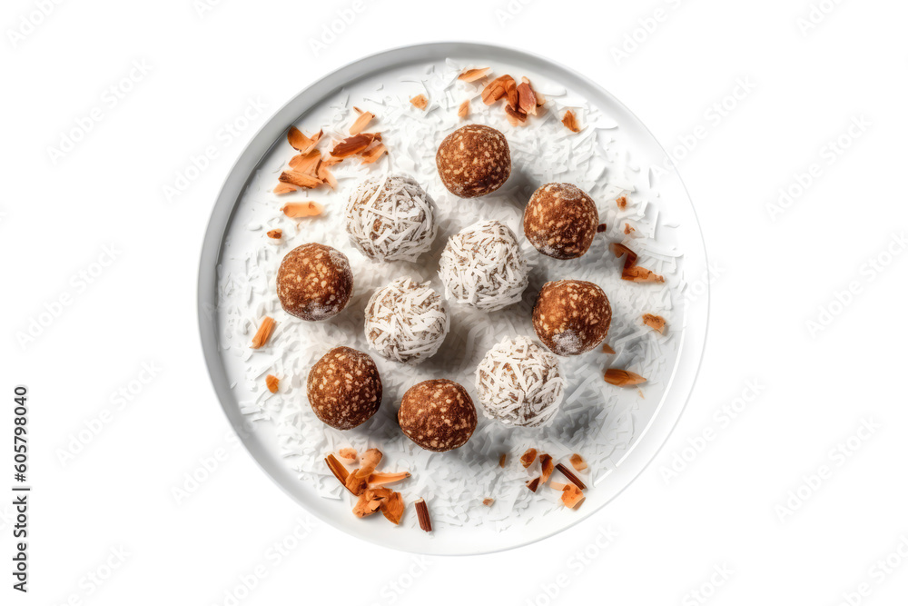 Coconut And Date Truffles, Moroccan Cuisine. Isolated On Transparent Background, Png. Generative AI Coconut And Date Truffles, Moroccan Cuisine. Isolated On Transparent Background, Png. Generative AI