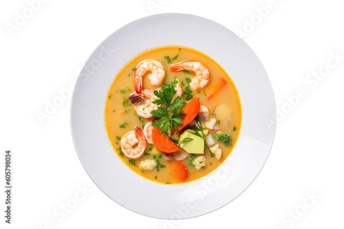 Chupe De Camarones Shrimp And Vegetable Chowder, Peruvian Cuisine. Isolated On Transparent Background, Png. Generative AI