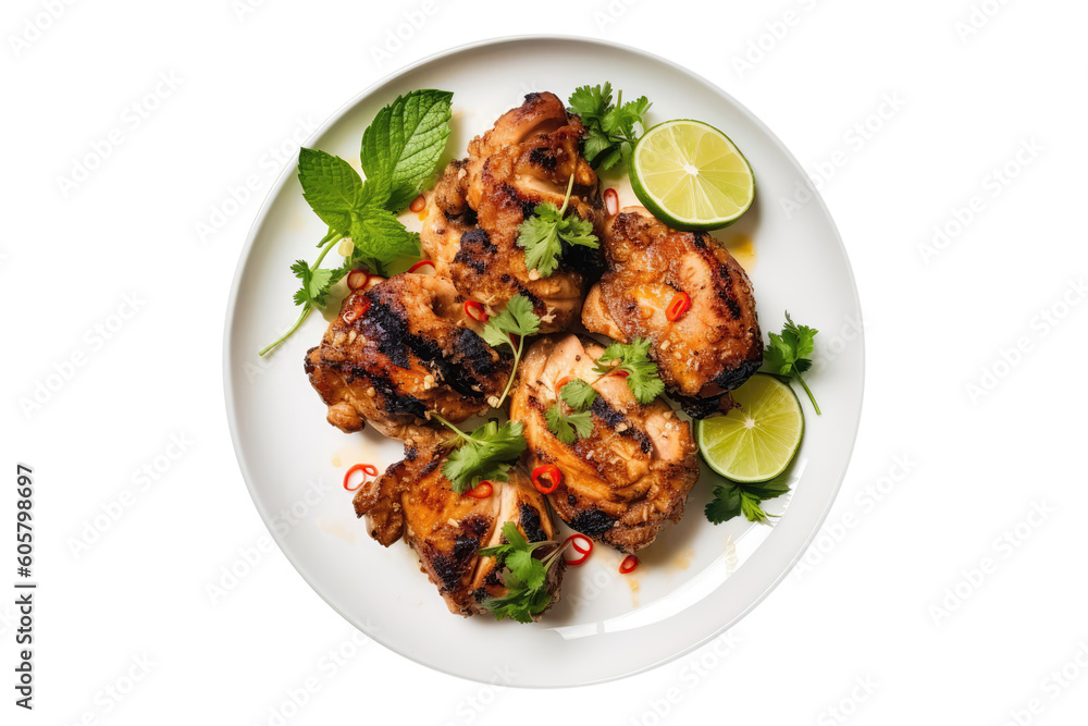 Nuong Lemongrass Grilled Chicken, Vietnamese Cuisine. Isolated On Transparent Background, Png. Generative AI