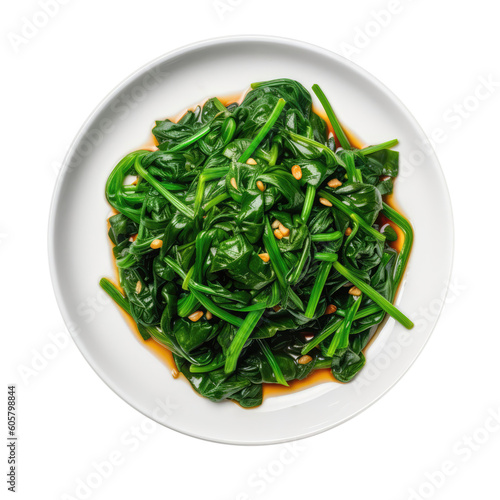 Rau Muong Xao Toi Stirfried Water Spinach With Garlic, Vietnamese Cuisine. Isolated On Transparent Background, Png. Generative AI photo