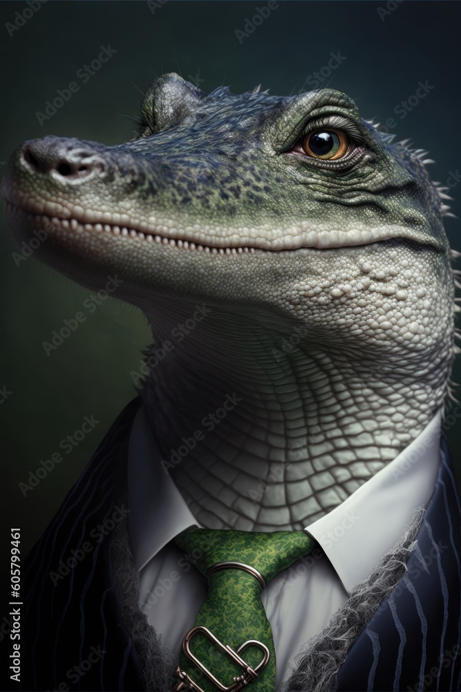 Portrait of baby crocodile in a business suit. Generative AI Portrait of baby crocodile in a business suit. Generative AI