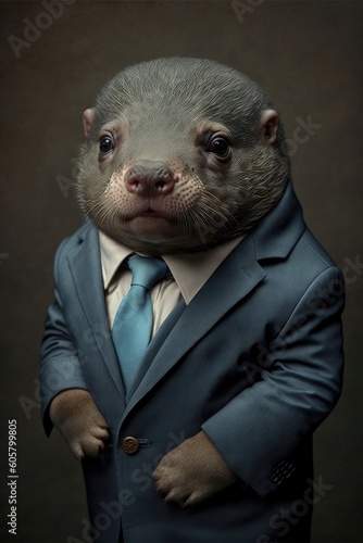 Portrait of baby platypus in a business suit. Generative AI
