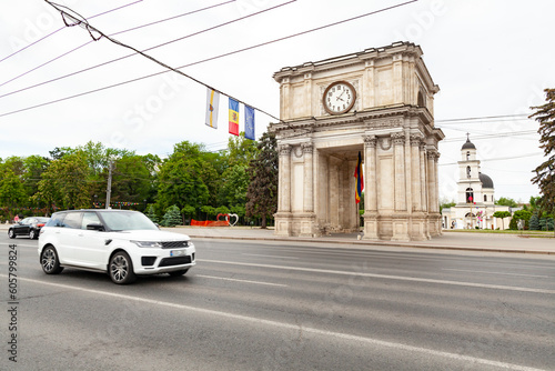 Triumphal arch in the center of Chisinau, Moldova