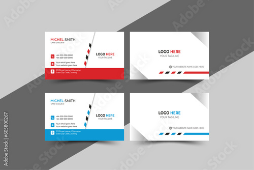 Set of modern creative business card print templates (light red & blue) . Personal visiting card with company logo. Vector illustration