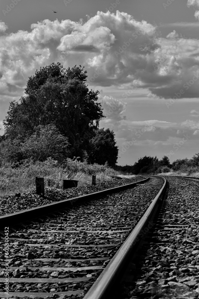 black and white train tracks railway closeups landscapes