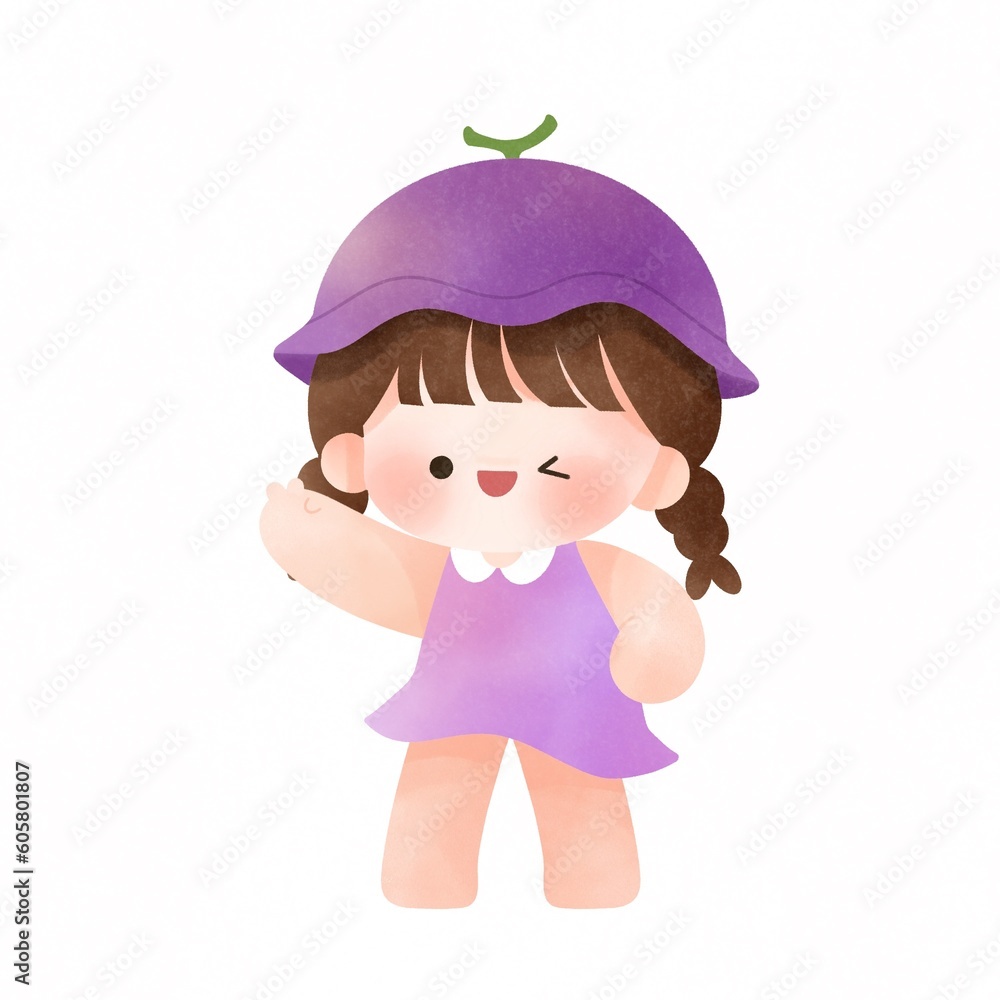 girl wearing fruit hat mascot illustration girl wearing fruit hat mascot illustration