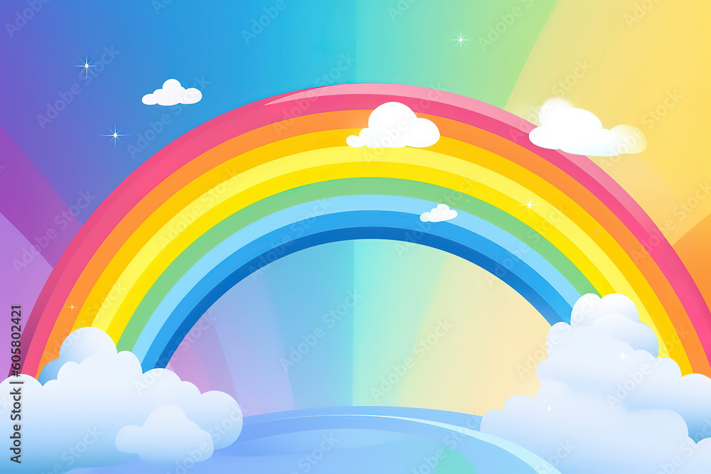 Cute colorful rainbow with a cloud cartoon illustration. Generated AI Cute colorful rainbow with a cloud cartoon illustration. Generated AI