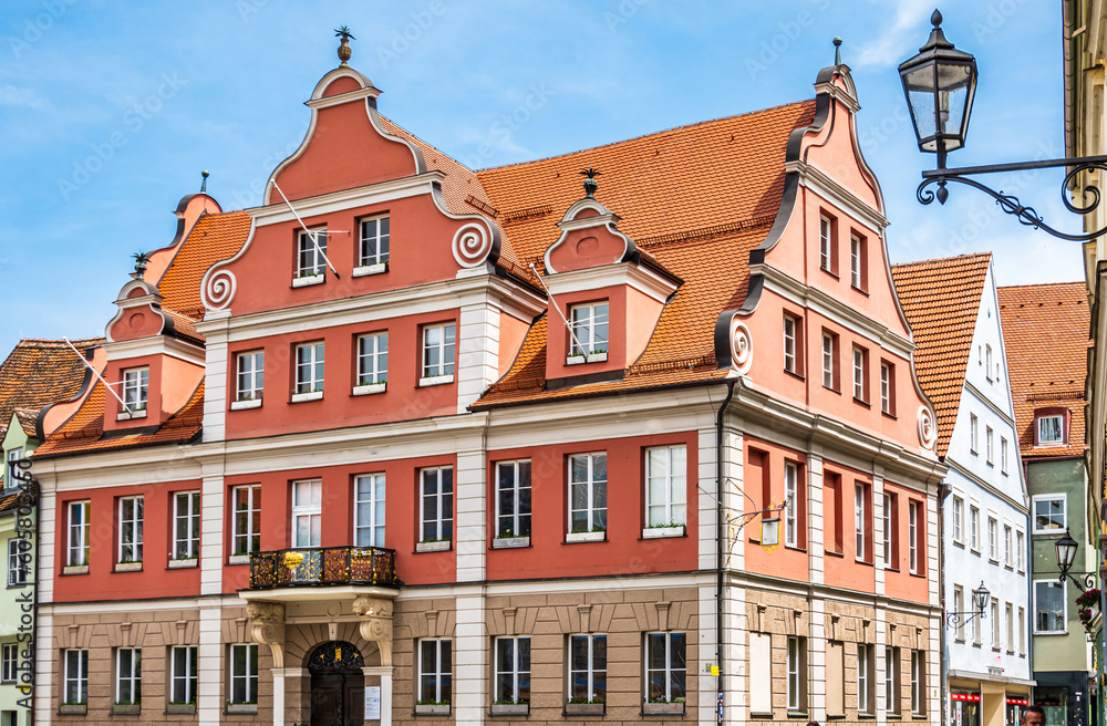 historic buildings at the old town of Memmingen - Germany