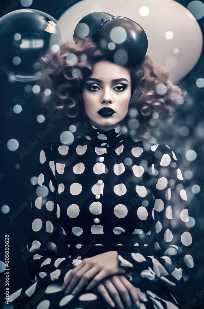 A Pretty Model Wears Dresses from the 70s in Polka Dot Style Generative AI Digital Art Illustration Journal Background Cover A Pretty Model Wears Dresses from the 70s in Polka Dot Style Generative AI Digital Art Illustration Journal Background Cover