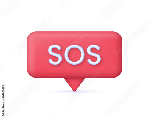 3D SOS Emergency icon. Emergency alarm. SOS help service.
