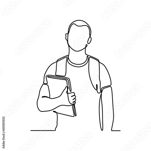 continuous line drawing of smiling young college student