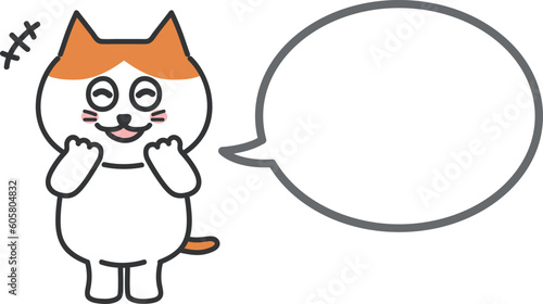 Orange tabby cat talking something funny laughingly. Vector illustration with a speech bubble.