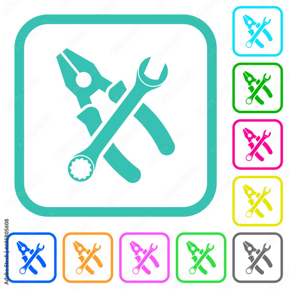 Combined pliers and wrench in crossed position vivid colored flat icons Combined pliers and wrench in crossed position vivid colored flat icons