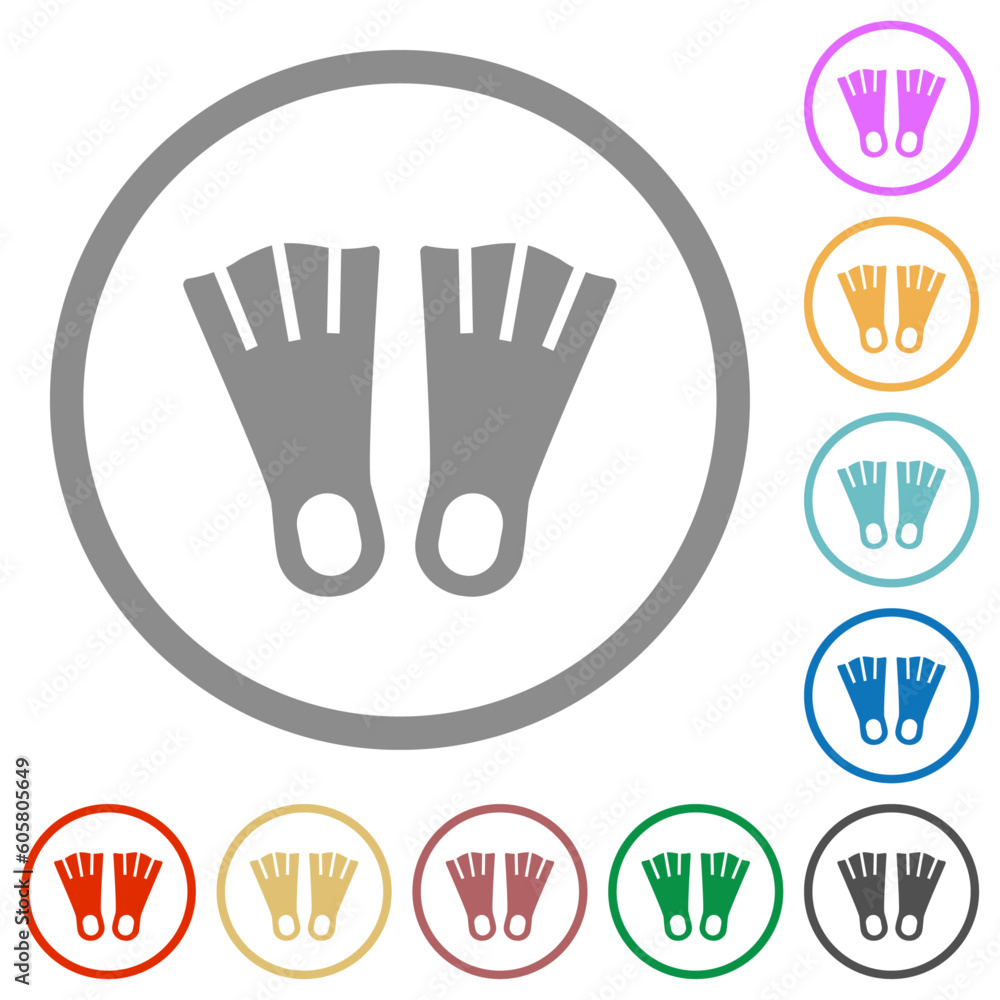 Flippers flat icons with outlines Flippers flat icons with outlines