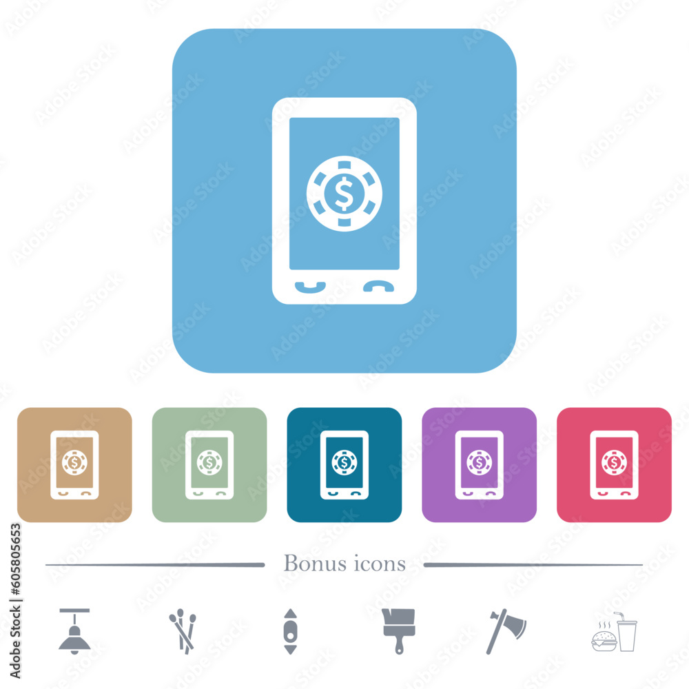 Mobile casino flat icons on color rounded square backgrounds Mobile casino flat icons on color rounded square backgrounds