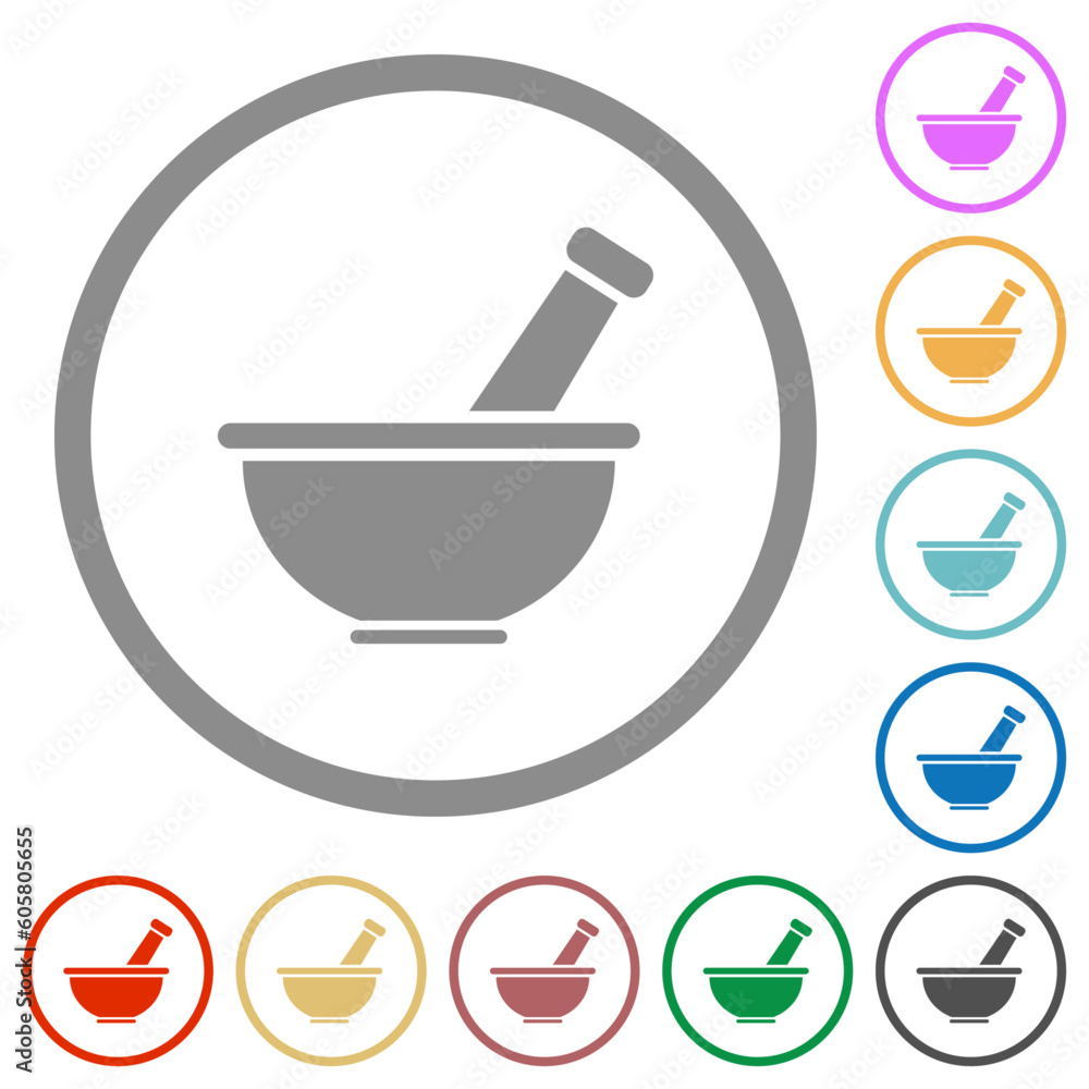 Mortar and pestle solid flat icons with outlines Mortar and pestle solid flat icons with outlines