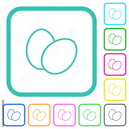 Two eggs outline vivid colored flat icons