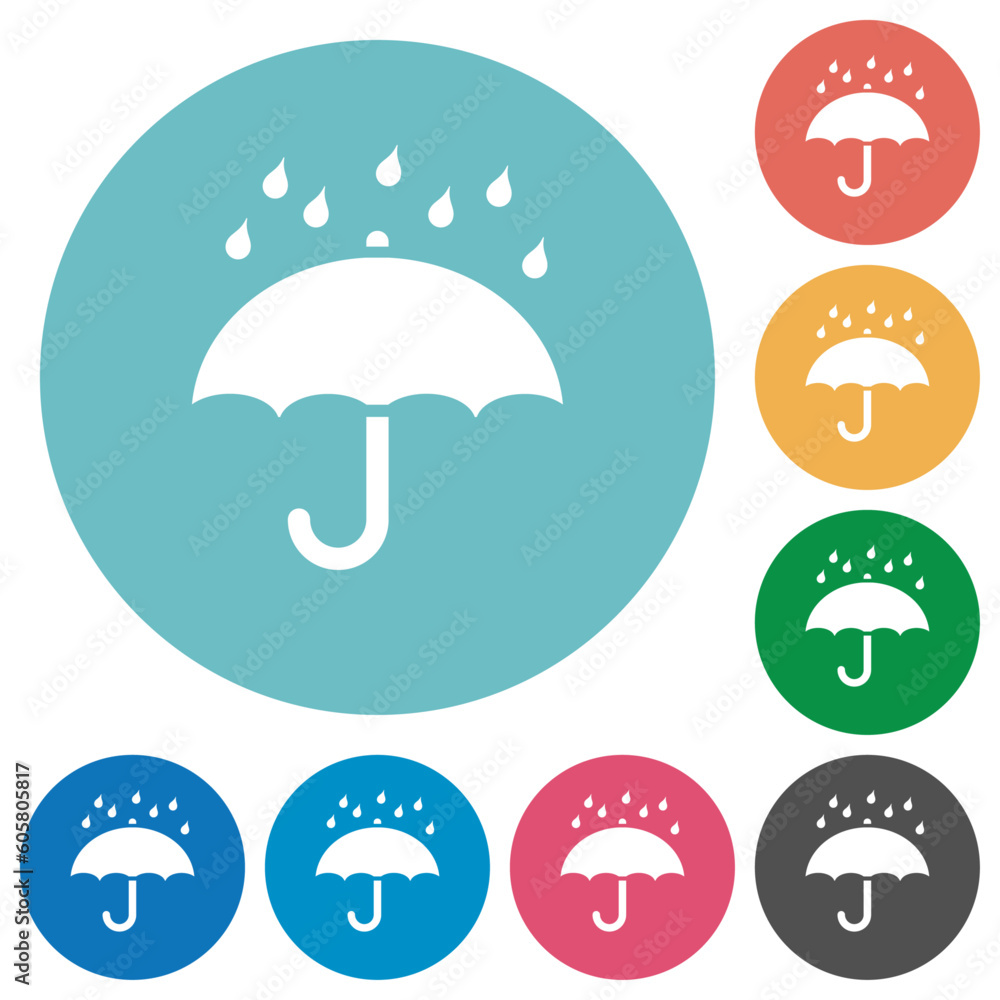 Umbrella with rain solid flat round icons Umbrella with rain solid flat round icons