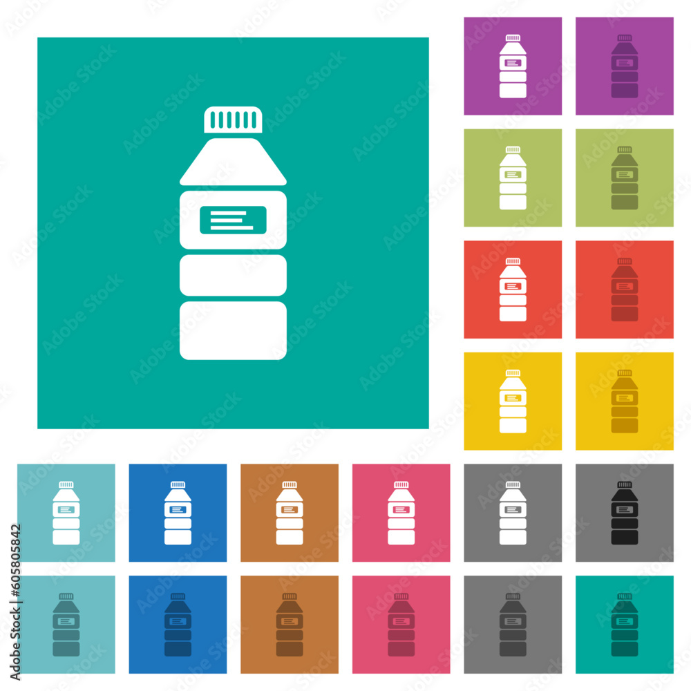 Water bottle with label solid square flat multi colored icons Water bottle with label solid square flat multi colored icons