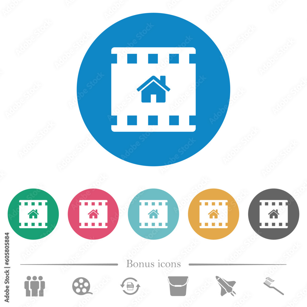 Home movie flat round icons Home movie flat round icons