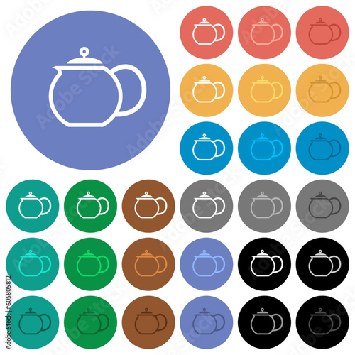 Teapot outline round flat multi colored icons