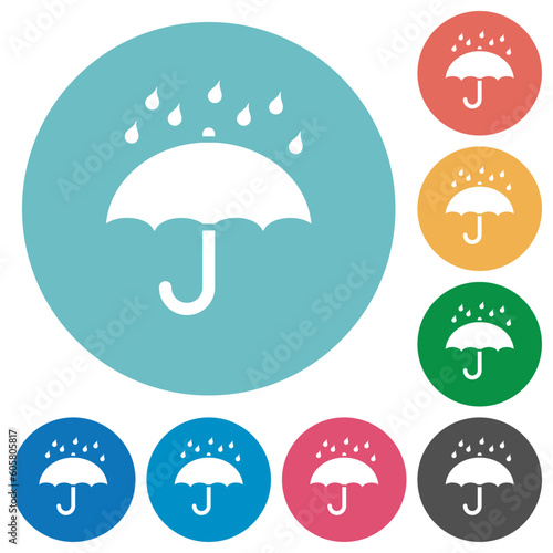Umbrella with rain solid flat round icons