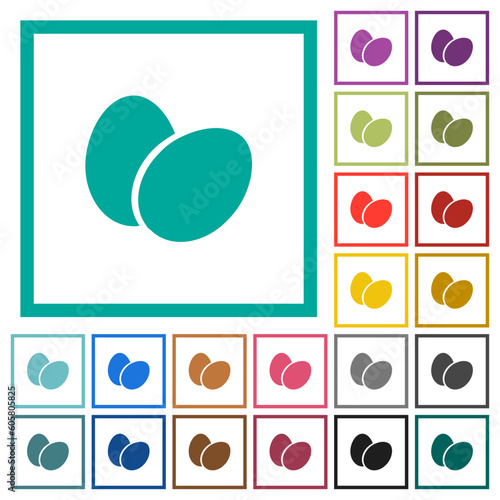 Two eggs solid flat color icons with quadrant frames