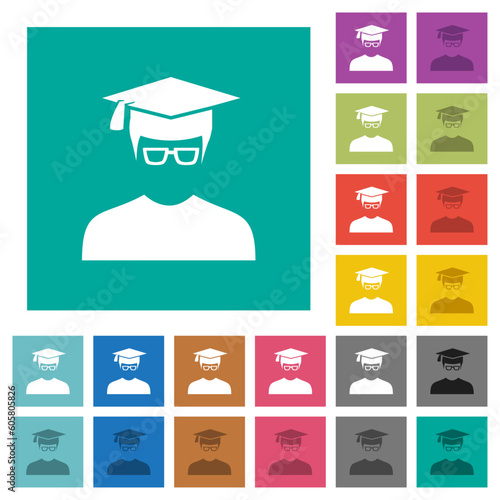 Graduate male avatar square flat multi colored icons photo