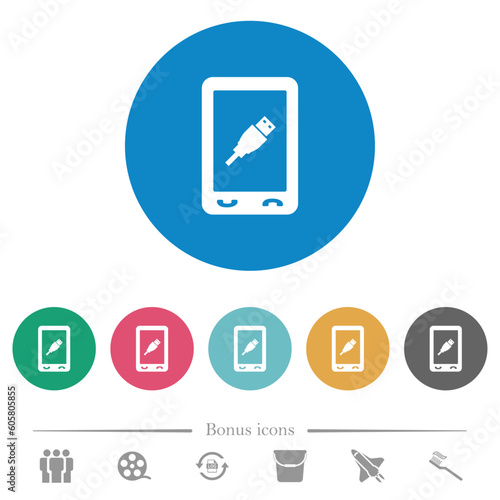 Mobile usb connection flat round icons