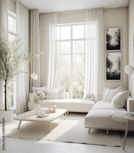 Mockup frame in farmhouse living room interior, 3d render